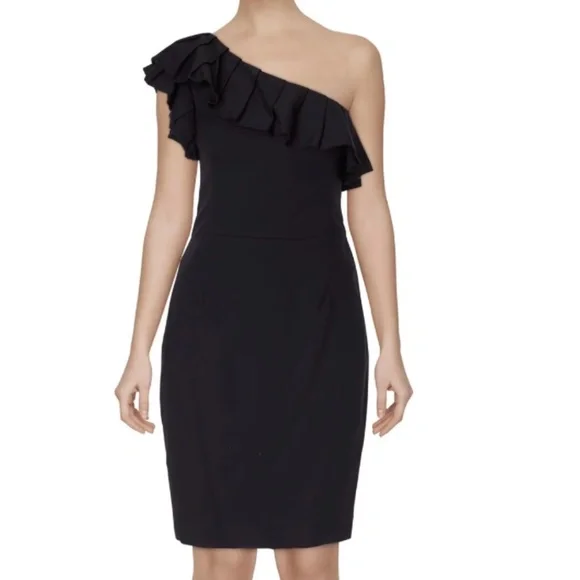 zara black crochet dress Sherri Hill Short One Shoulder Ruffle Dress 55803 Light Blue / 2 main image 1